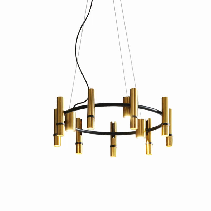 lustre en métal doré avec anneau noir réglable pour divers espaces