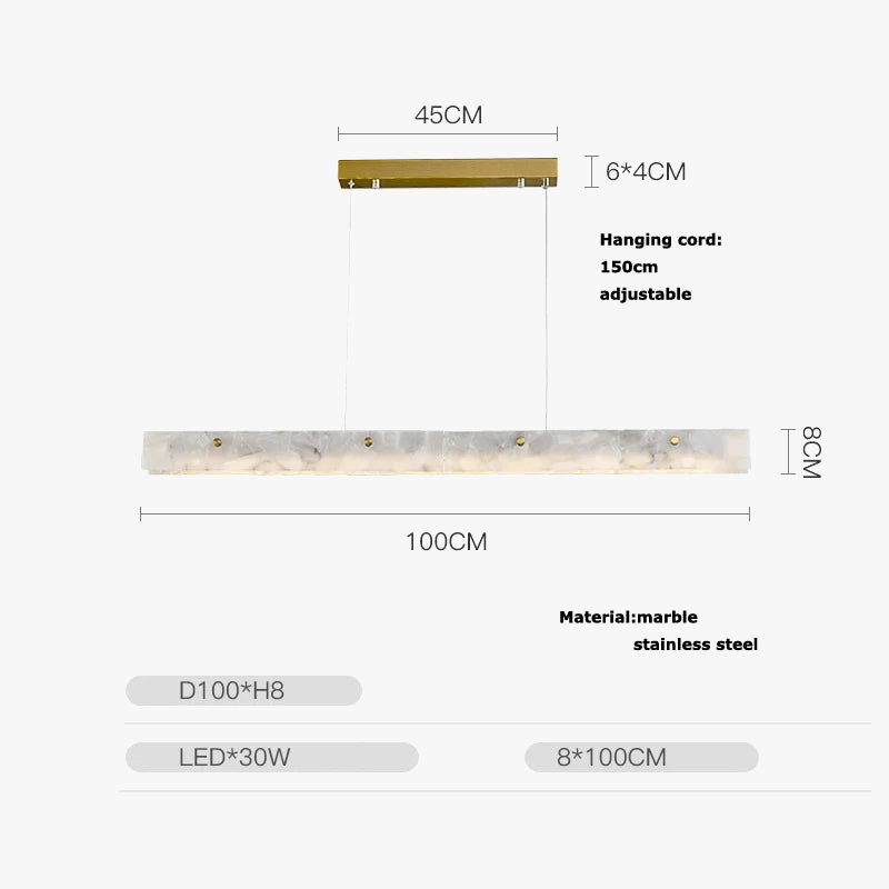 lustre en marbre acier inoxydable à led dimmable pour éclairage intérieur