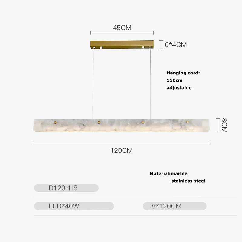 lustre en marbre acier inoxydable à led dimmable pour éclairage intérieur