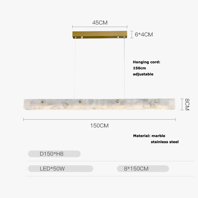 lustre en marbre acier inoxydable à led dimmable pour éclairage intérieur