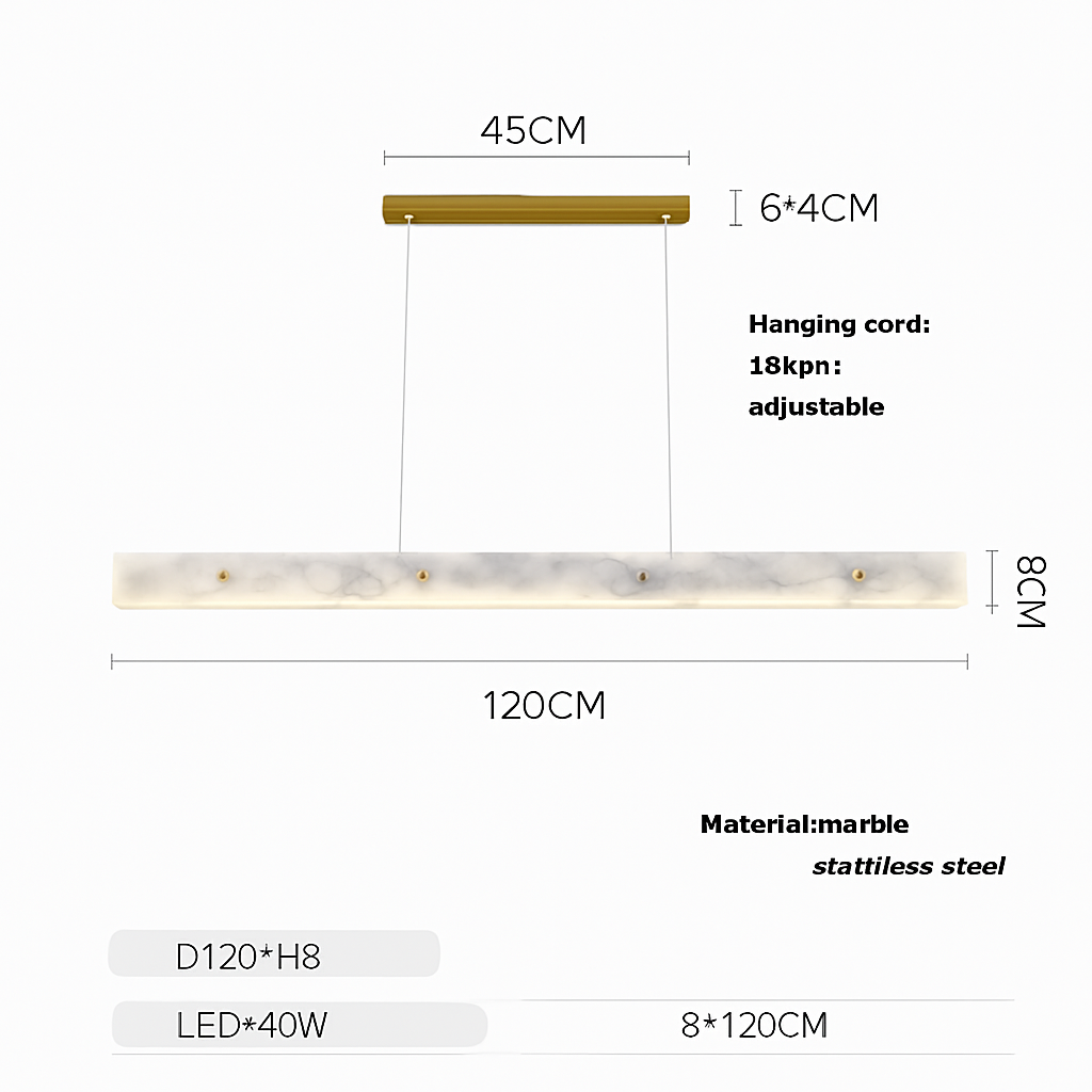 lustre en marbre et acier inoxydable à led dimmable