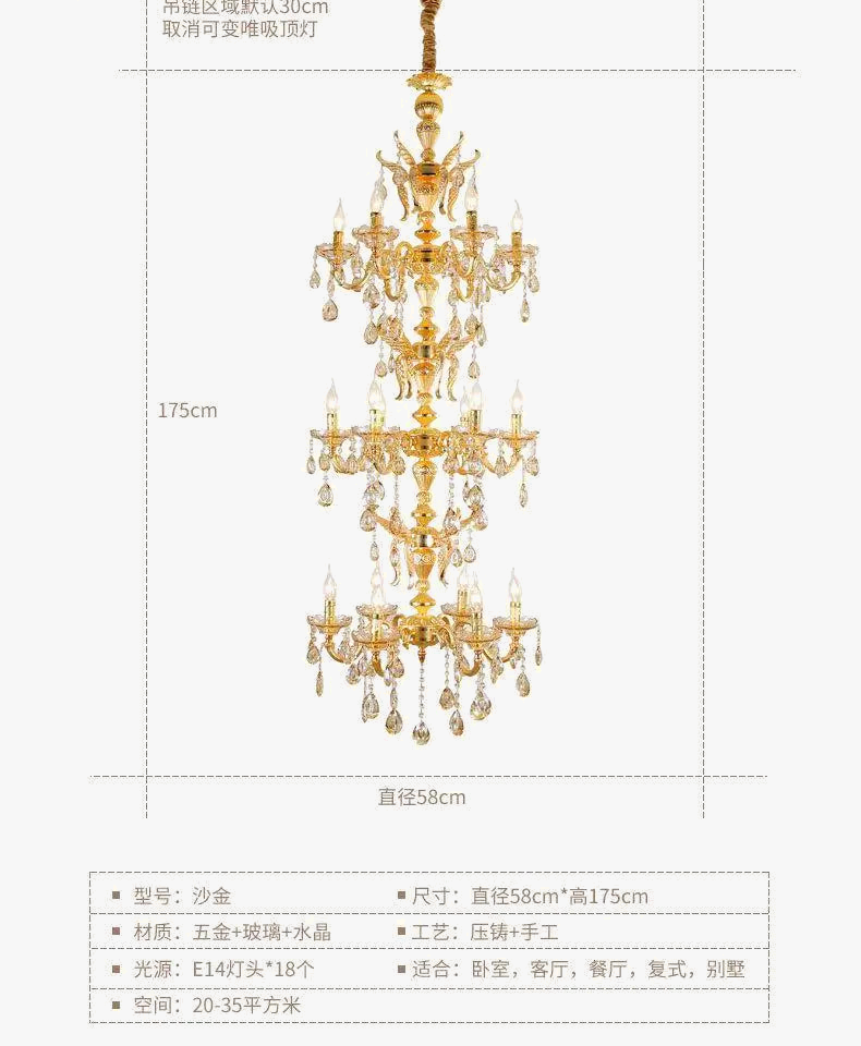 lustre en or plaqué suspension moderne en alliage de zinc
