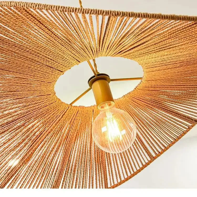 lustre en paille tissé style japonais pour décoration intérieure
