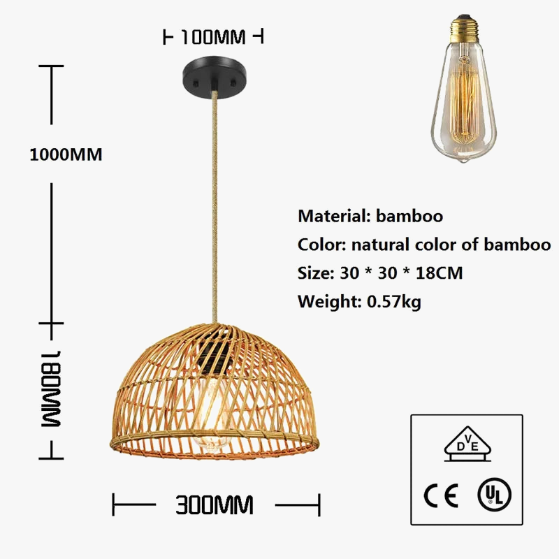 lustre en rotin tissé à la main avec suspension led