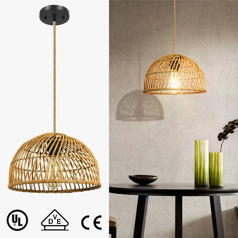 lustre en rotin tissé à la main avec suspension led