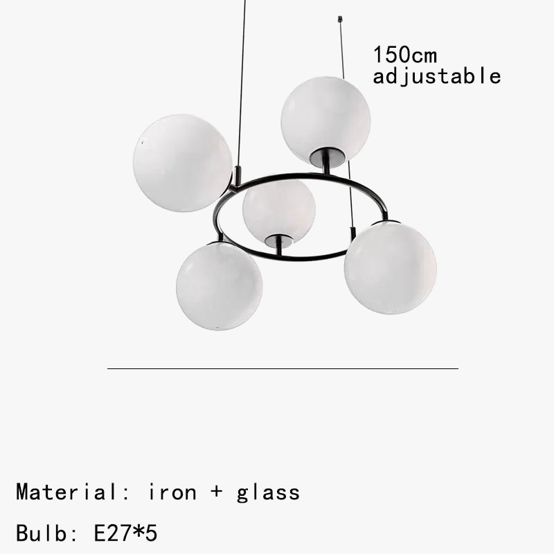 lustre en verre avec anneau noir design moderne et réglable