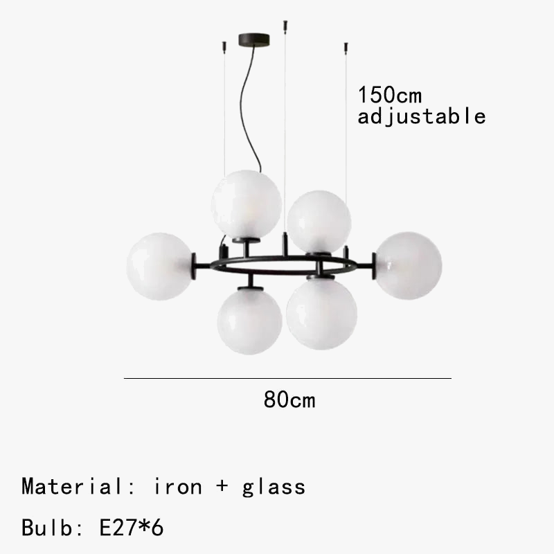 lustre en verre avec anneau noir design moderne et réglable