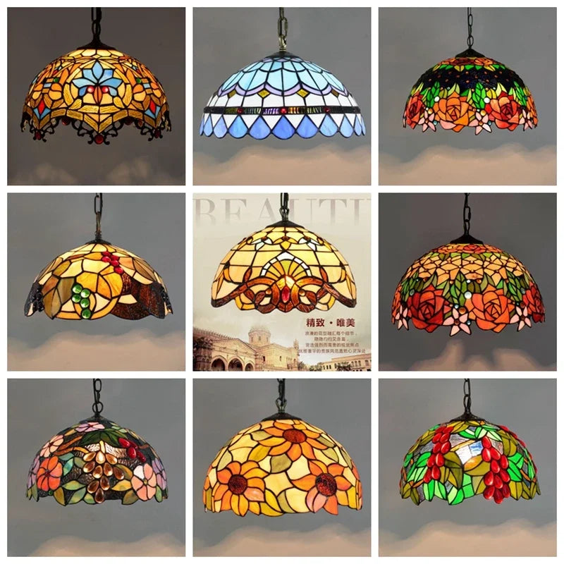 Lustre en verre coloré Tiffany rétro européen