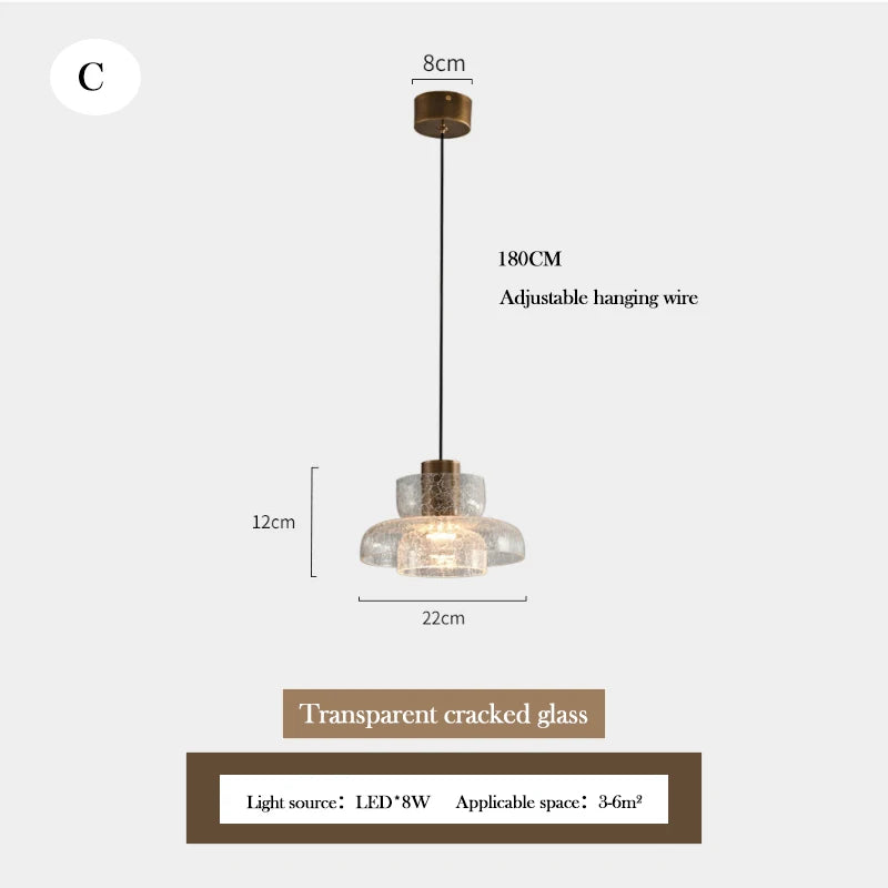 lustre en verre craquelé design rétro minimaliste pour intérieur moderne