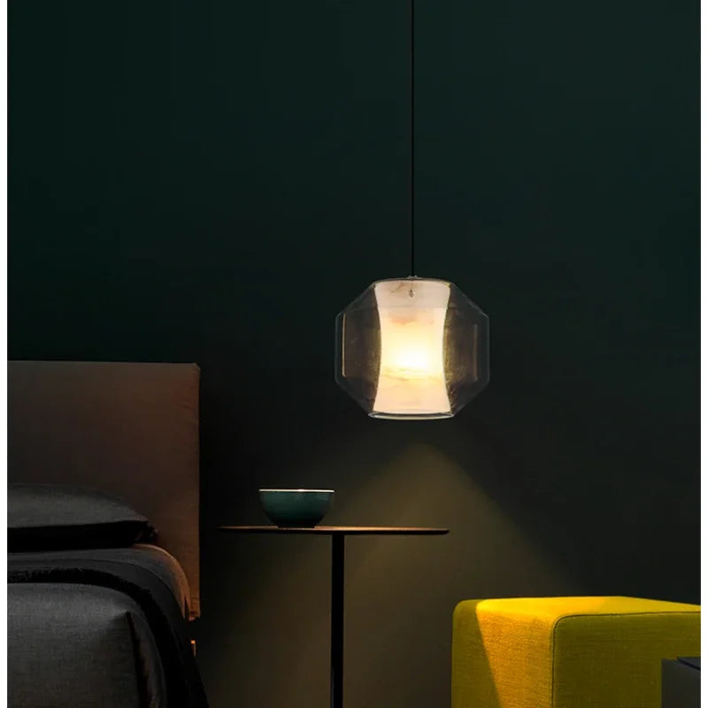 lustre en verre naturel design nordique pour décoration intérieure