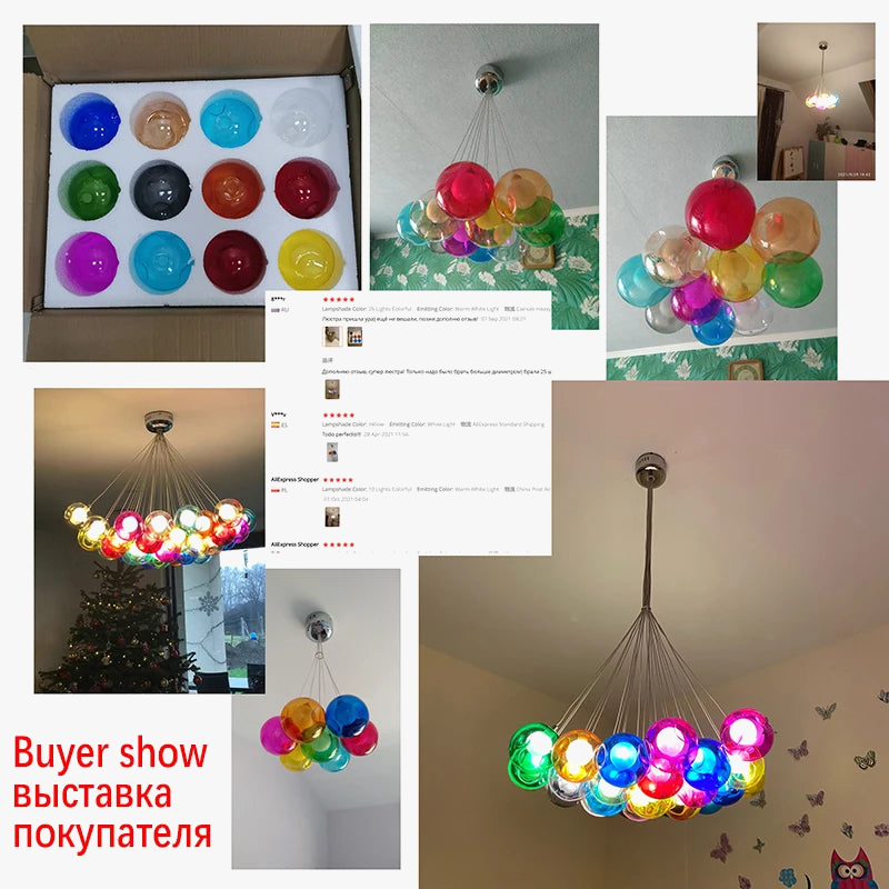 lustre en verre soufflé créatif avec appliques colorées led g4 suspendues