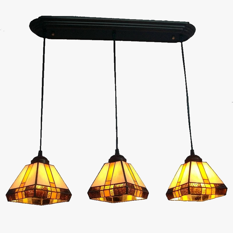lustre en verre style tiffany à 3 têtes pour décoration antique