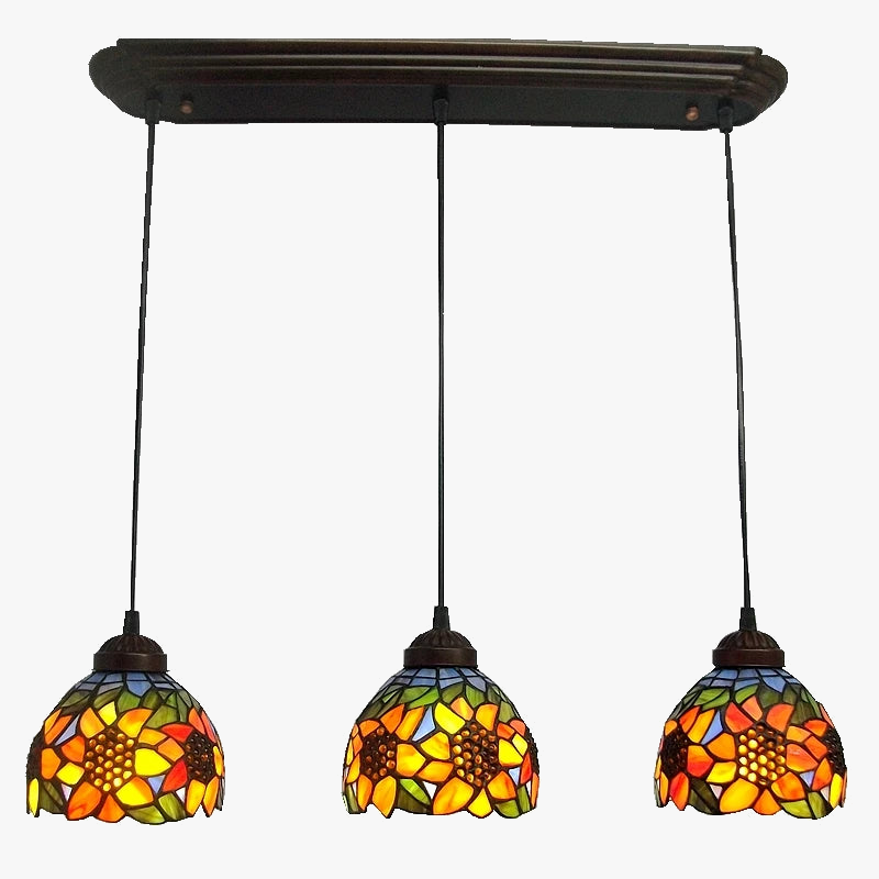 lustre en verre style tiffany à 3 têtes pour décoration antique