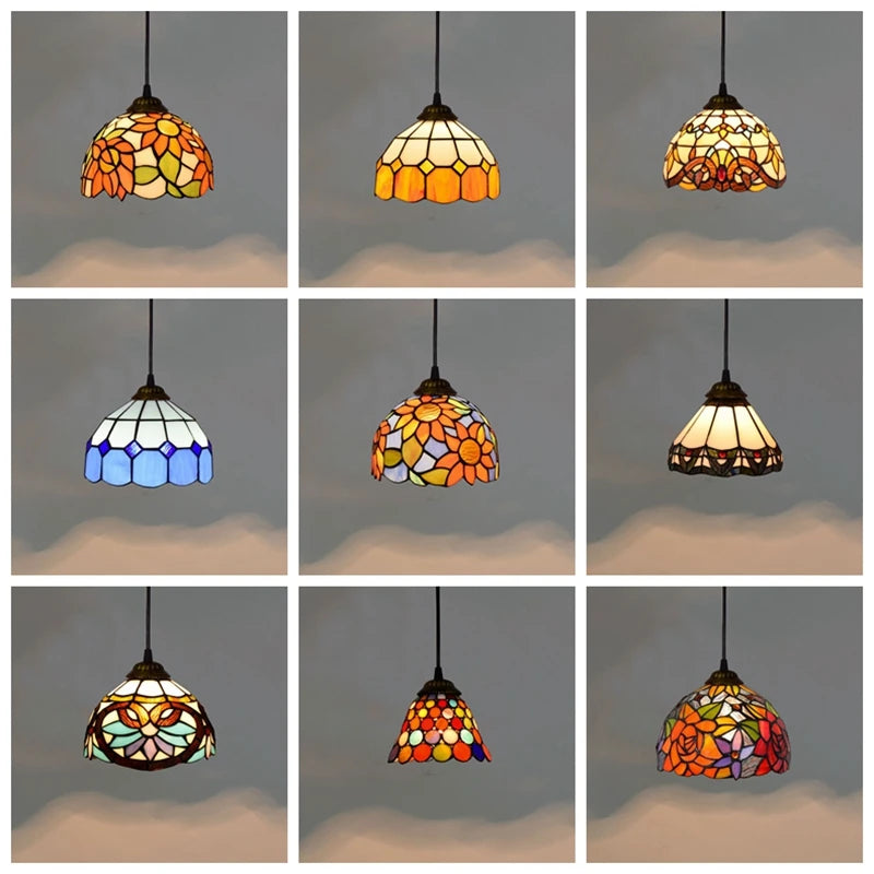lustre en verre style tiffany rétro pour intérieur méditerranéen