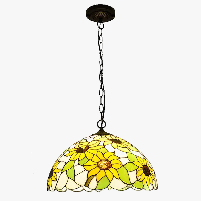 lustre en verre tiffany avec tournesols pour éclairage tendance