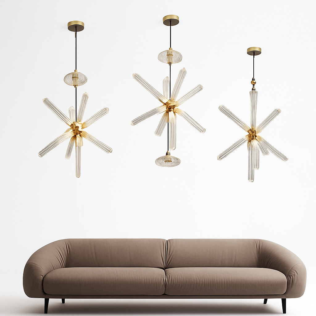 lustre en verre transparent design moderne pour espaces commerciaux et privés