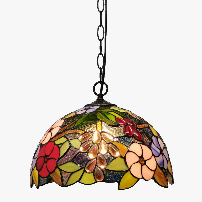lustre floral en goutte style tiffany éclairage led pour café et restaurant