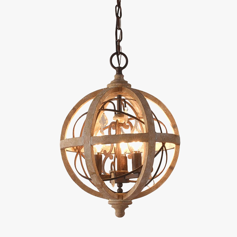 Lustre globe en bois Antique Sphère