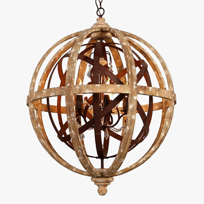 Lustre globe en bois Antique Sphère