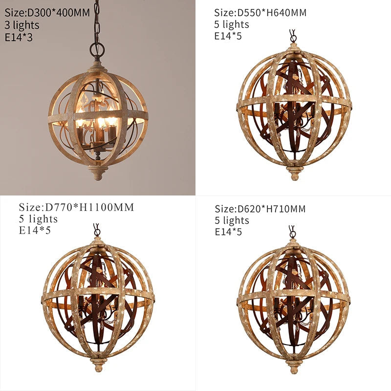 Lustre globe en bois Antique Sphère