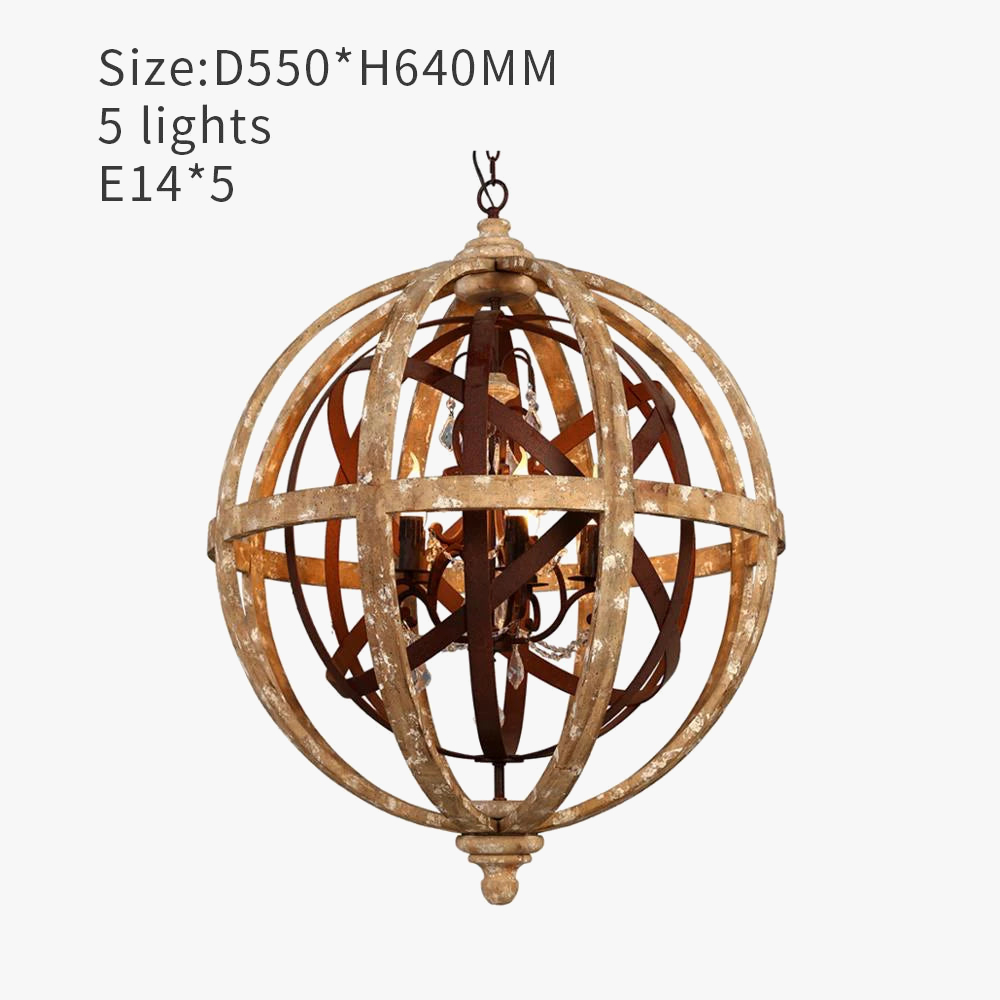 Lustre globe en bois Antique Sphère