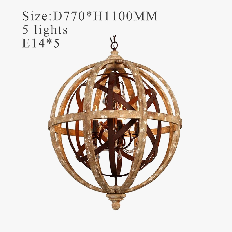 Lustre globe en bois Antique Sphère