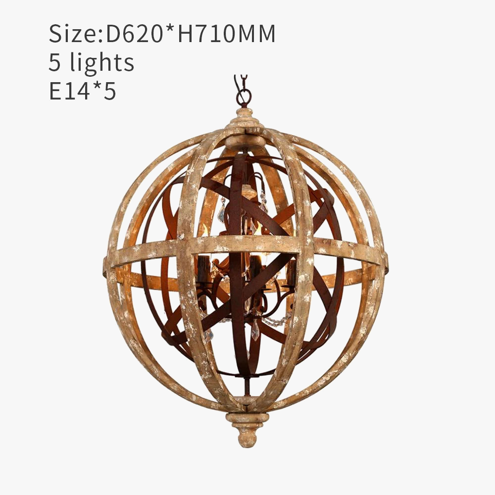 Lustre globe en bois Antique Sphère