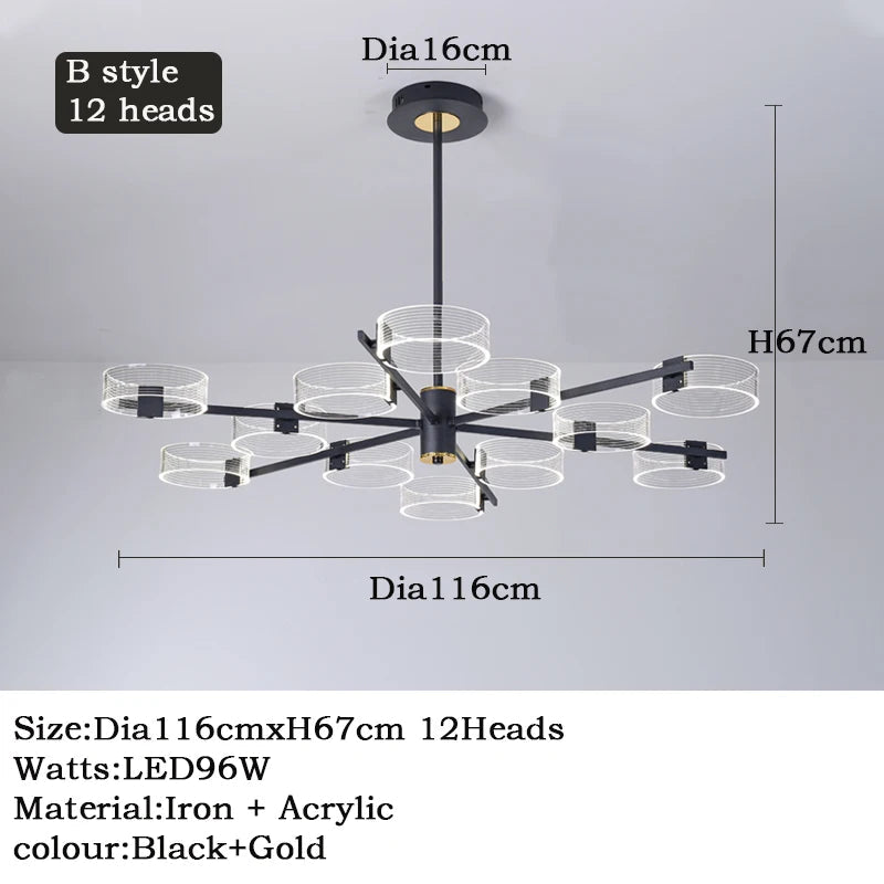 lustre industriel acrylique led pour éclairage intérieur décoratif