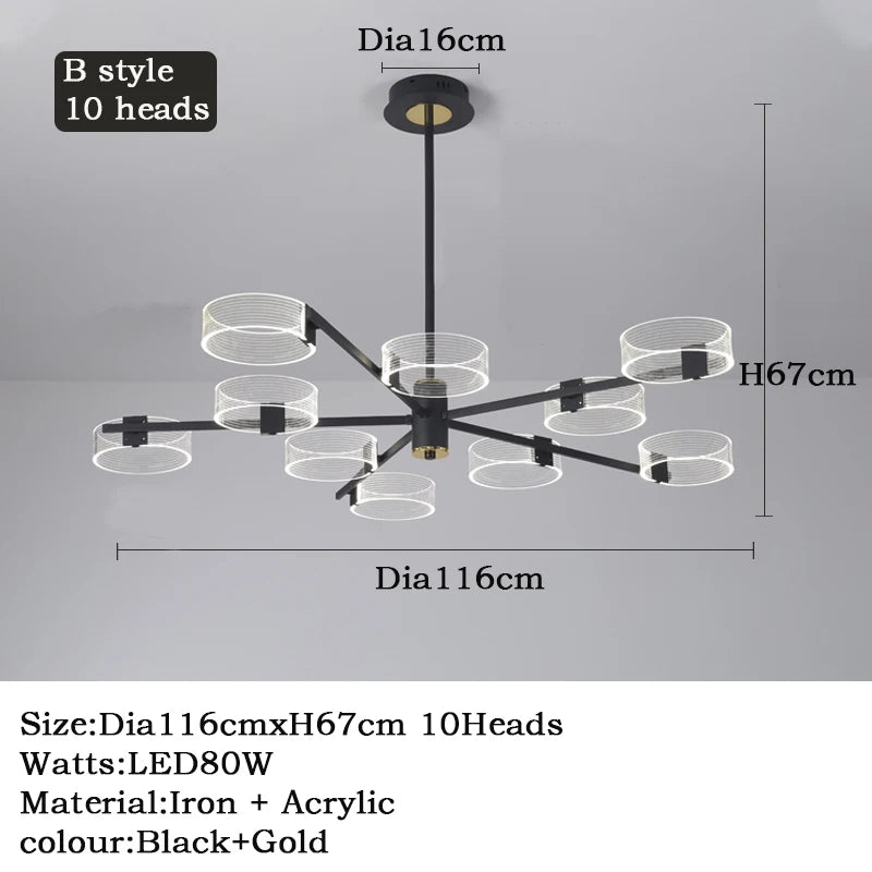 lustre industriel acrylique led pour éclairage intérieur décoratif