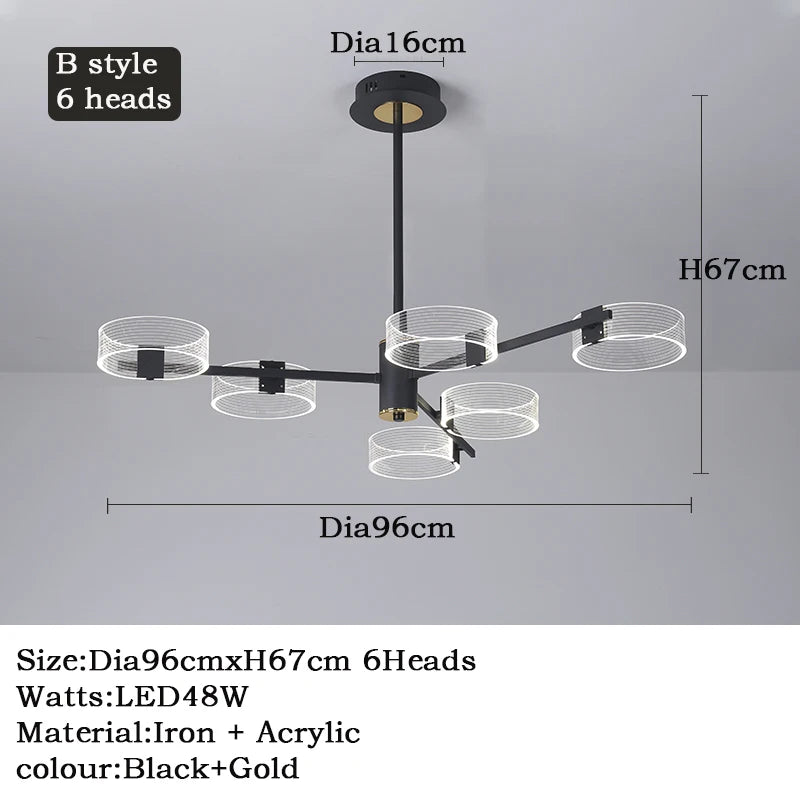 lustre industriel acrylique led pour éclairage intérieur décoratif