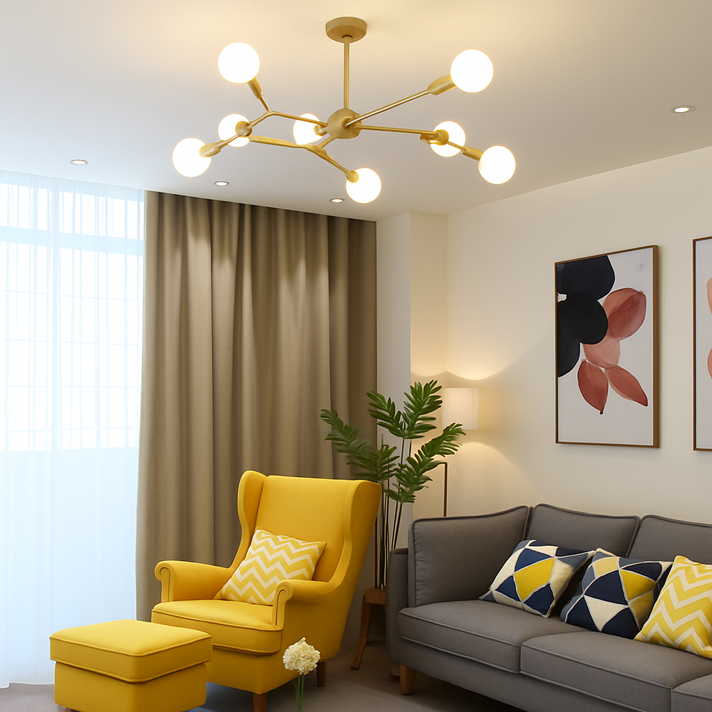 Lustre industriel LED avec plusieurs branches métalliques Rally