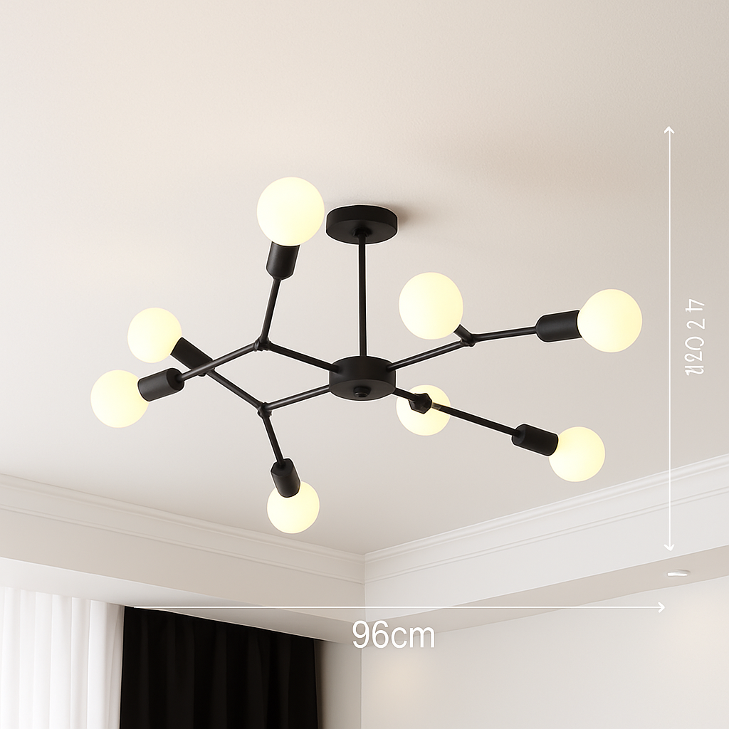 Lustre industriel LED avec plusieurs branches métalliques Rally
