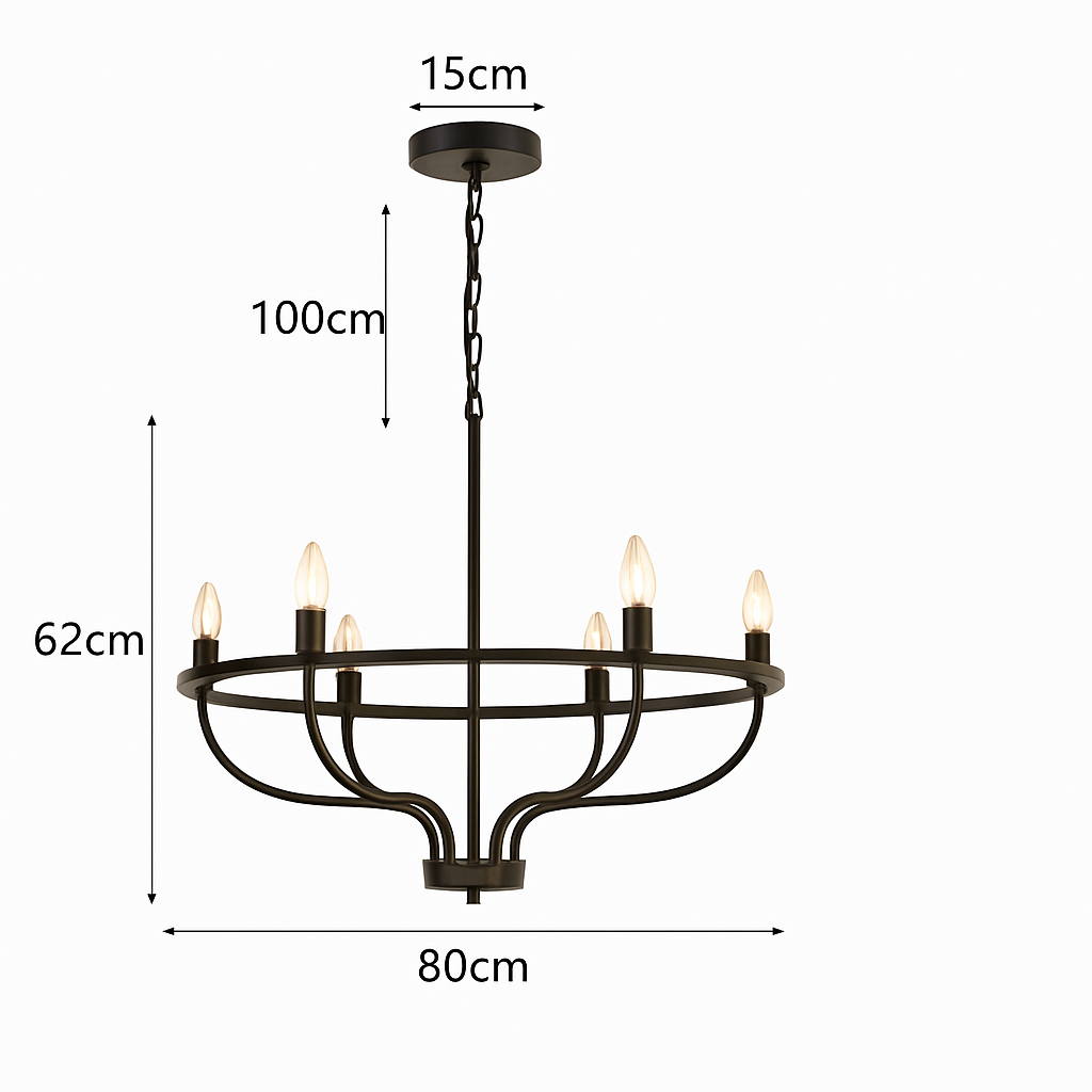 lustre industriel rétro en fer à 6 têtes pour décoration intérieure