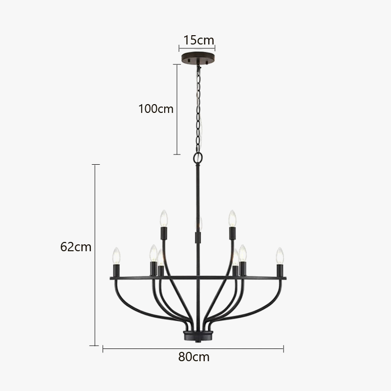 lustre industriel rétro en fer avec branches circulaires