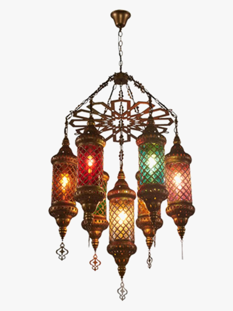 lustre industriel rétro en fer et verre coloré pour établissements asiatiques