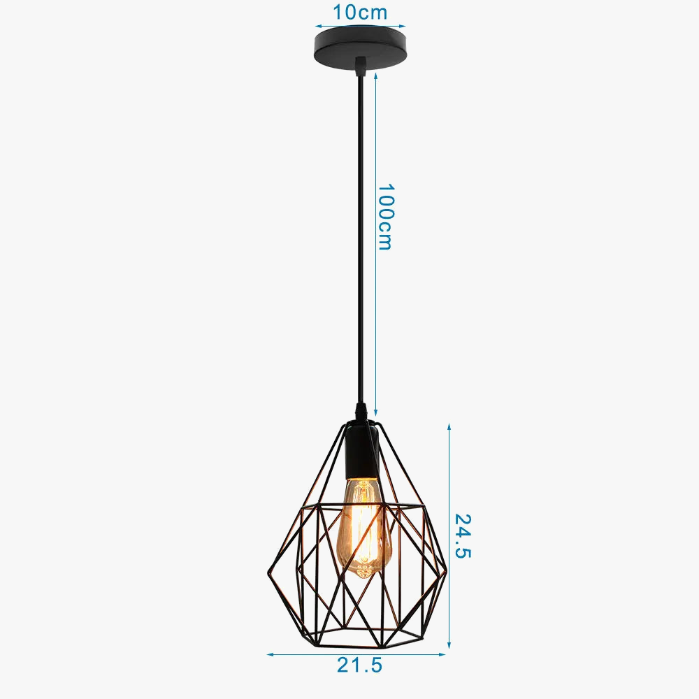 lustre industriel suspension led en métal cage rétro