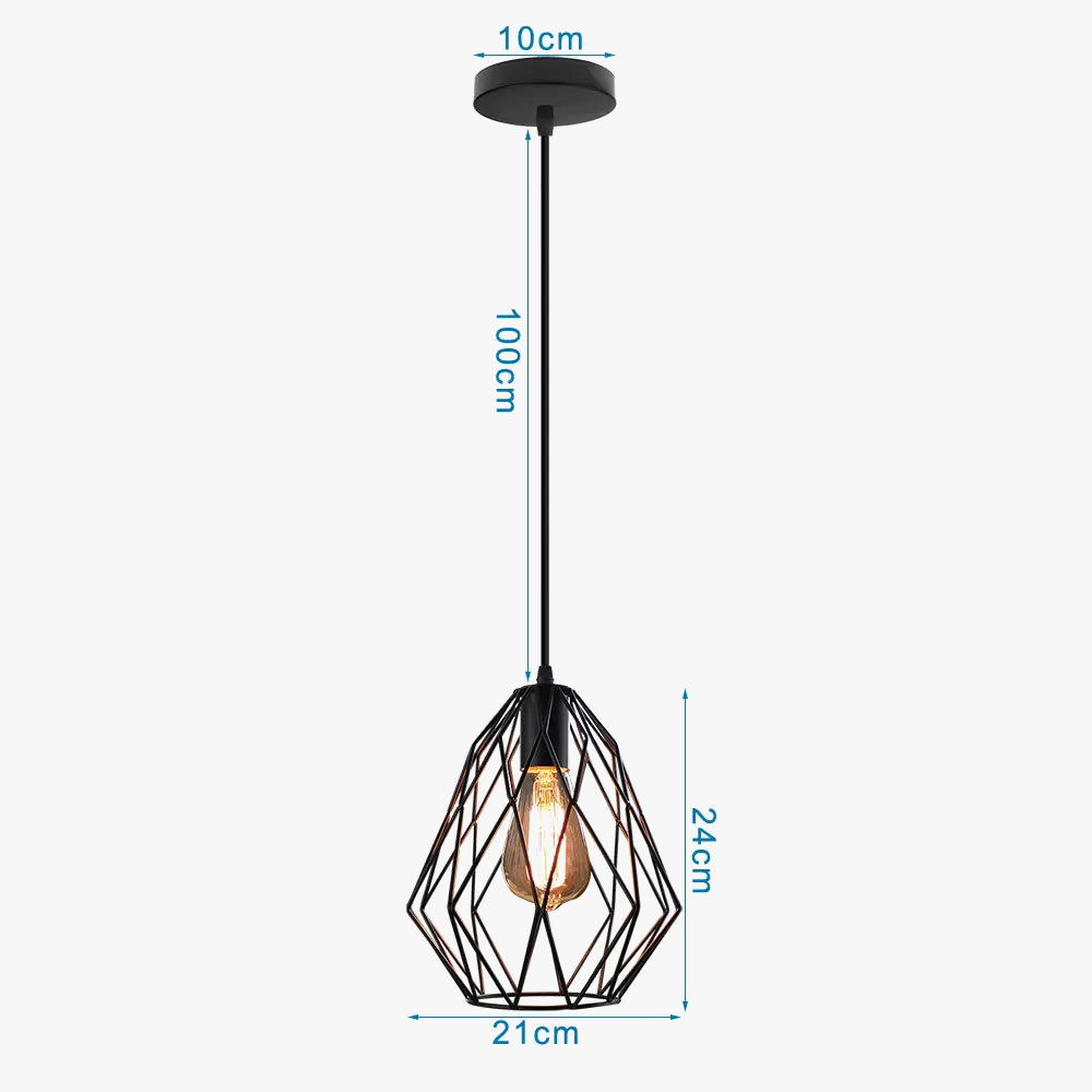 lustre industriel suspension led en métal cage rétro