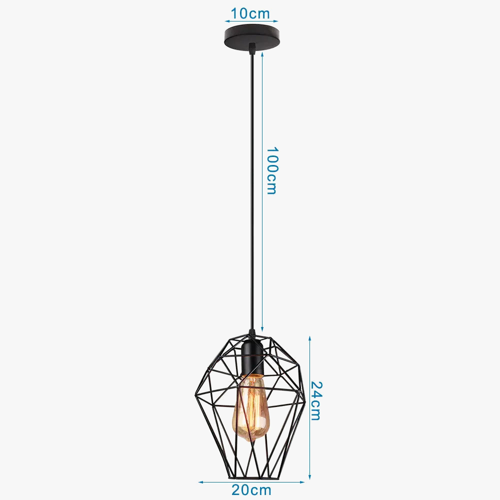 lustre industriel suspension led en métal cage rétro