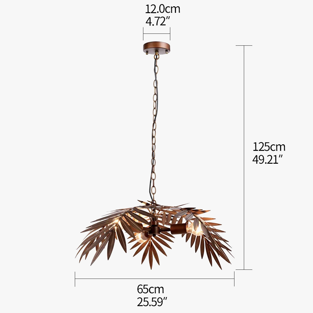 lustre industriel vintage en feuilles de cocotier style bohème tropical