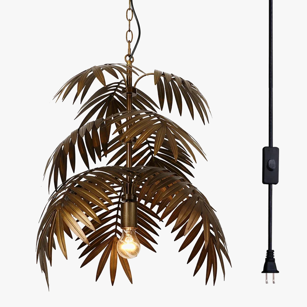 lustre industriel vintage en feuilles de cocotier style bohème tropical