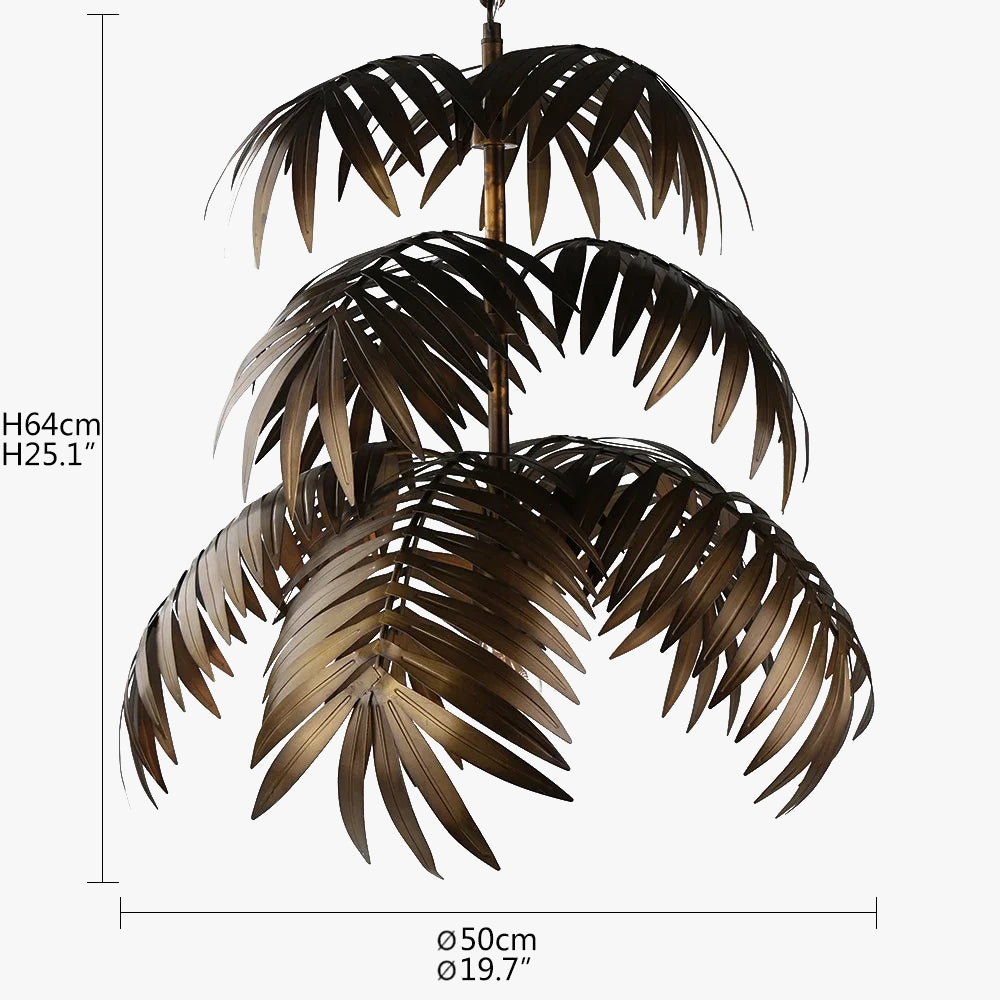 lustre industriel vintage en feuilles de cocotier style bohème tropical