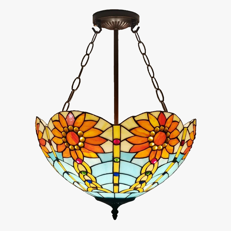 lustre inversé style tiffany en verre antique pour décoration intérieure