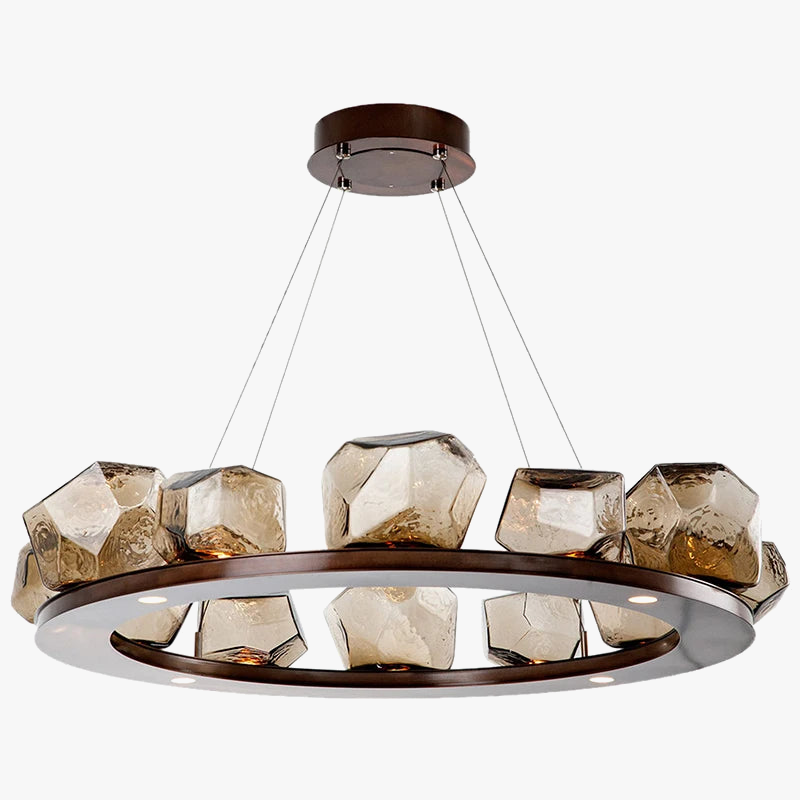 lustre led art déco rond en pierre et verre moderne