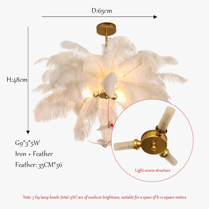 lustre led autruche plume sandyha luxe luminaire suspendu