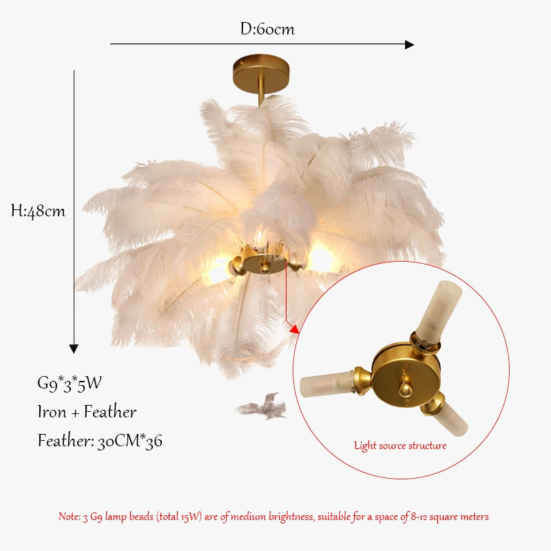 lustre led autruche plume sandyha luxe luminaire suspendu