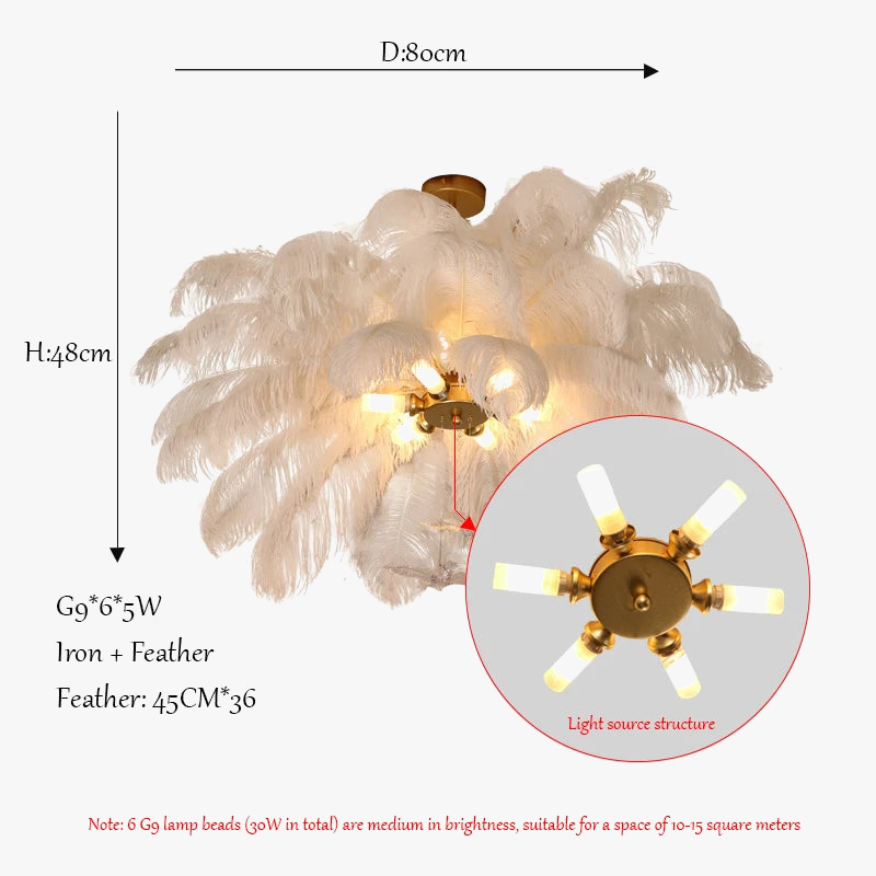 lustre led autruche plume sandyha luxe luminaire suspendu