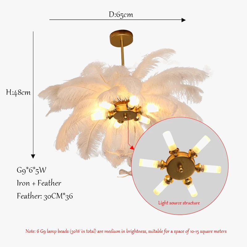 lustre led autruche plume sandyha luxe luminaire suspendu