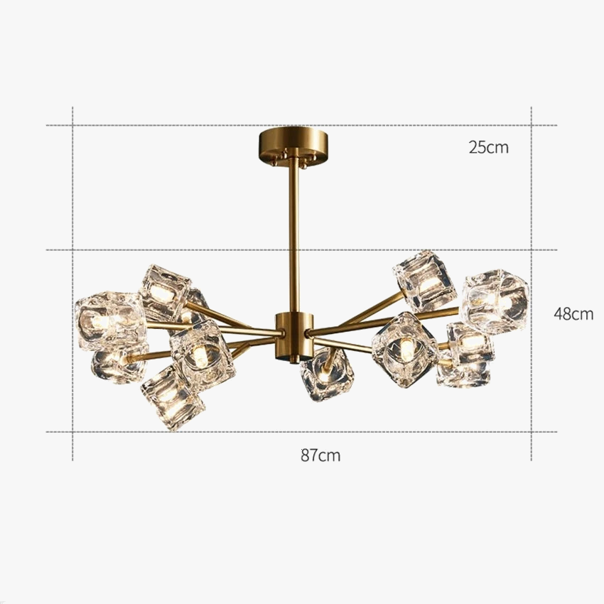 lustre led cube glace cuivre doré éclairage style industriel nordique