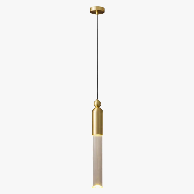 lustre led cylindrique en cuivre et acrylique transparent