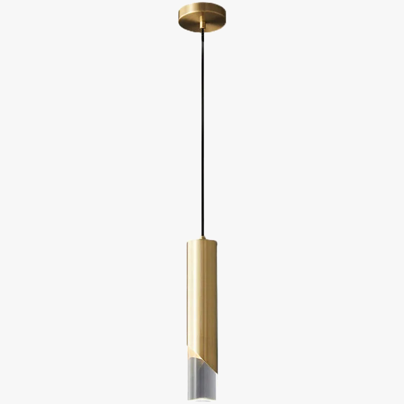 lustre led cylindrique minimaliste en fer et cristal clair